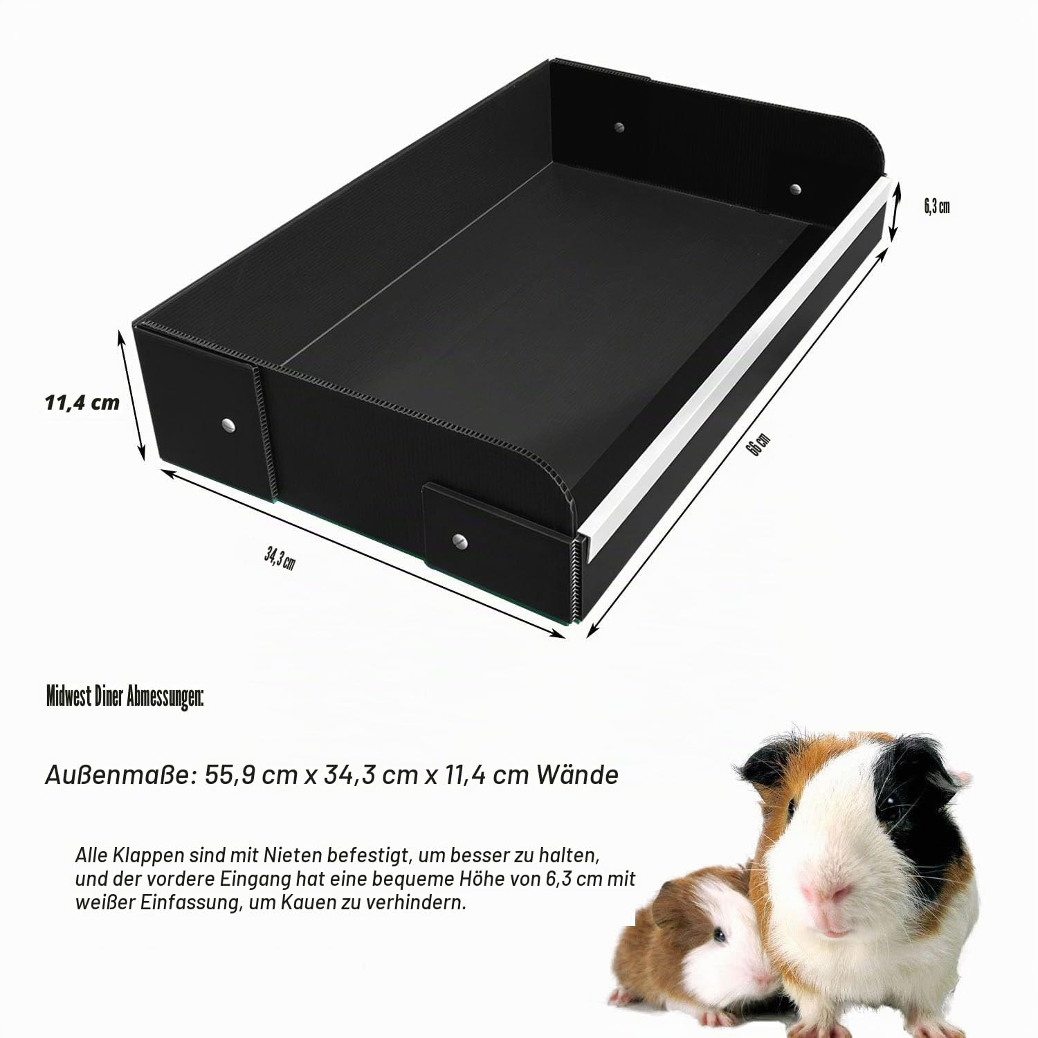Meerschweinchen-Toilette für alle C&C- und Midwest-Käfige, Meerschweinchen-Streuklo, Meerschweinchen-Futterbereich – hält den Meerschweinchenkäfig sauber und ordentlich. (Schwarz, C&C, 1x2)