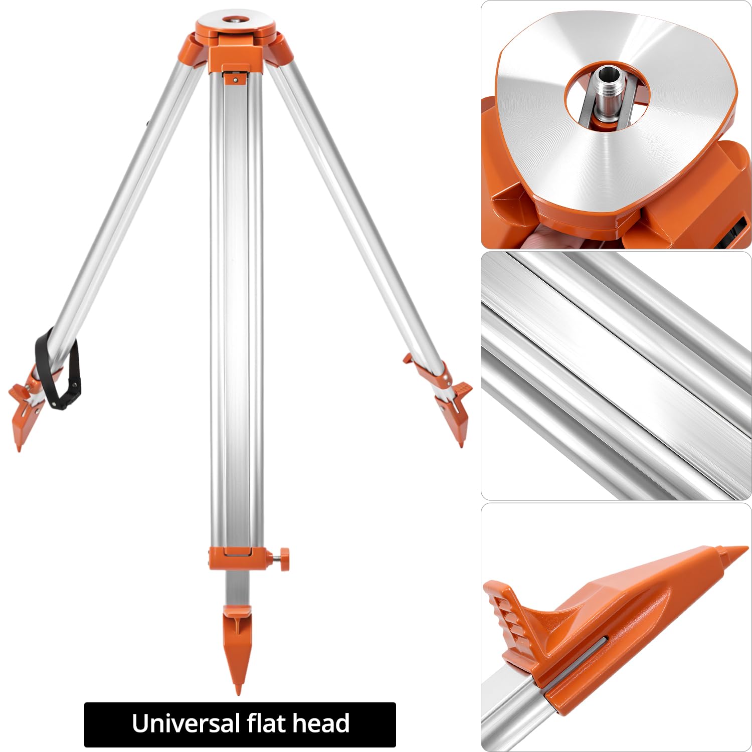 QWORK Trípode de encuesta de aluminio – Trípode de contratista resistente con abrazadera rápida, trípode universal de nivel de tránsito, rosca de 5/8 x 11 pulgadas