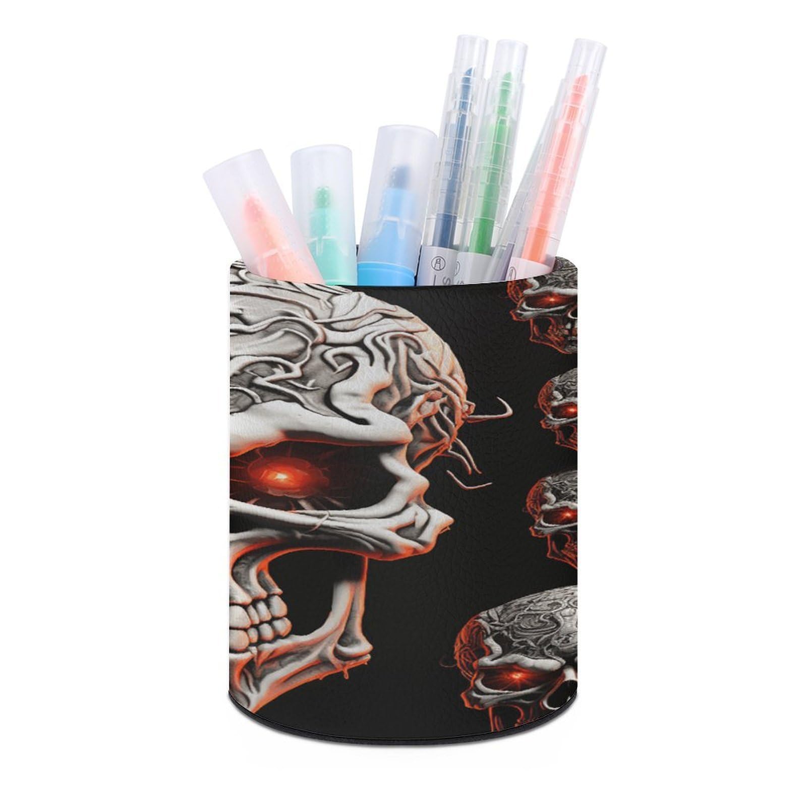 VstaDank Evil Skull Pen Holder for Desk Makeup Brush Holders Stylish Pen Cup Cute Pencil Cup Round Pencil Holder Decor Brush Scissor Holders for Multifunctional Office Supplies