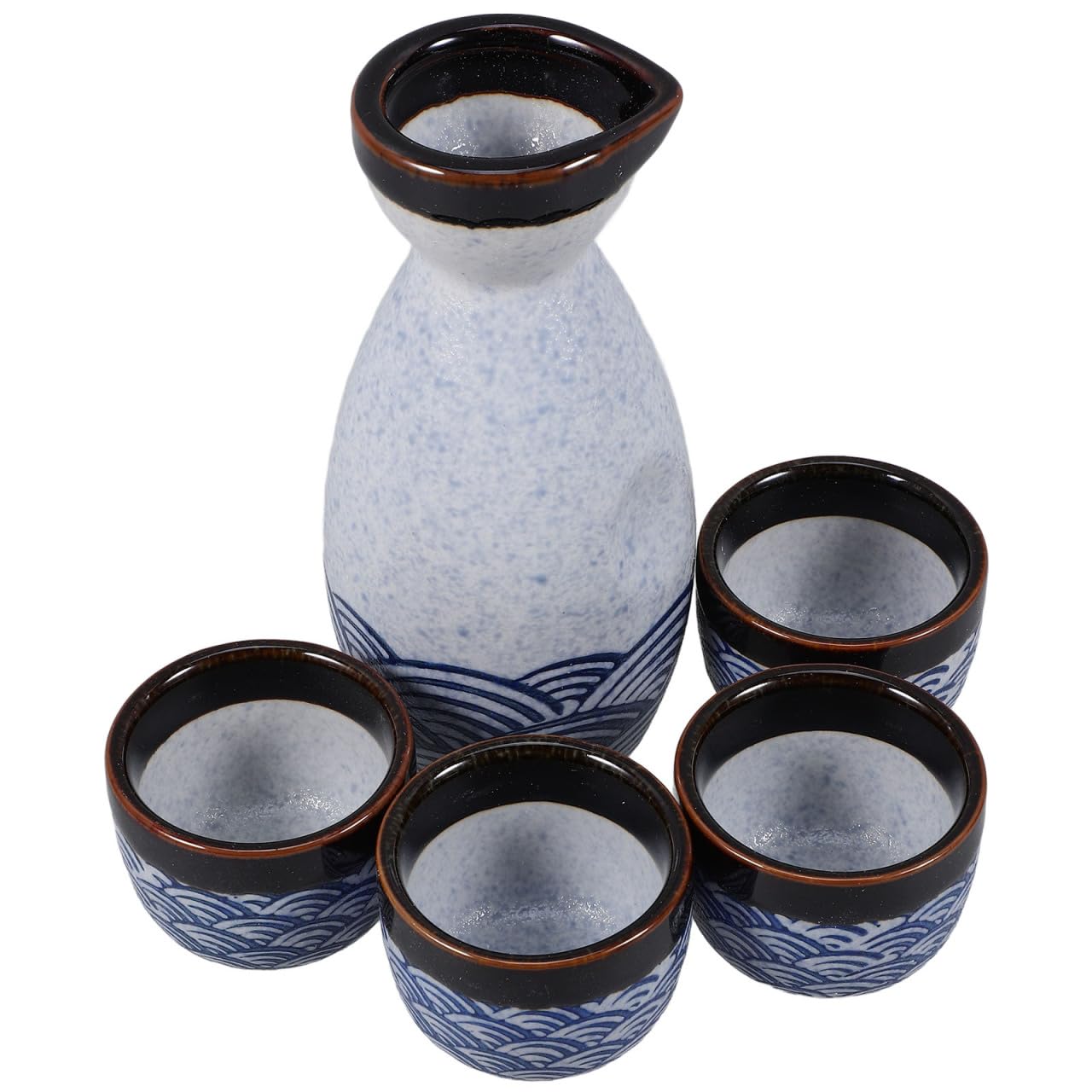 DOITOOL Japanese Sake Set - 180ml Pot and 4 Sake Cups - Traditional Ceramic Pottery Glaze Wine Glasses Japanese Tea Cups for Home Gadgets Pottery Presents (Blue)