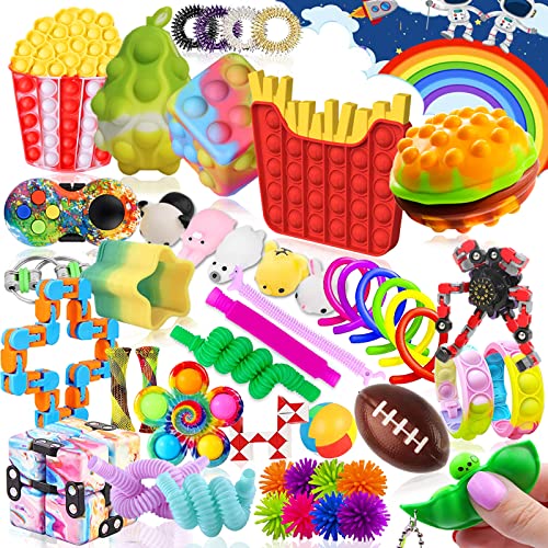 Fidget Toy Pack Fidgets Set Popits Sensory Toys Cheap 49pcs Fidget Toy Set Fidget Toys Pack with Sensory Rainbow Anti-Anxiety Tools Pop in It Fidget Block Set Fidget Popper (Multicolor)