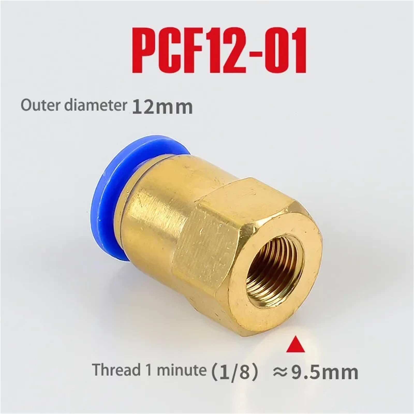 PCF Raccordo for tubo dell'aria 4 6 8 10 12mm Tubo flessibile 1/8 3/8 1/2 1/4 pollici Filettatura femmina Connettore pneumatico in ottone Giunto rapido 5 pezzi(PCF12-01)