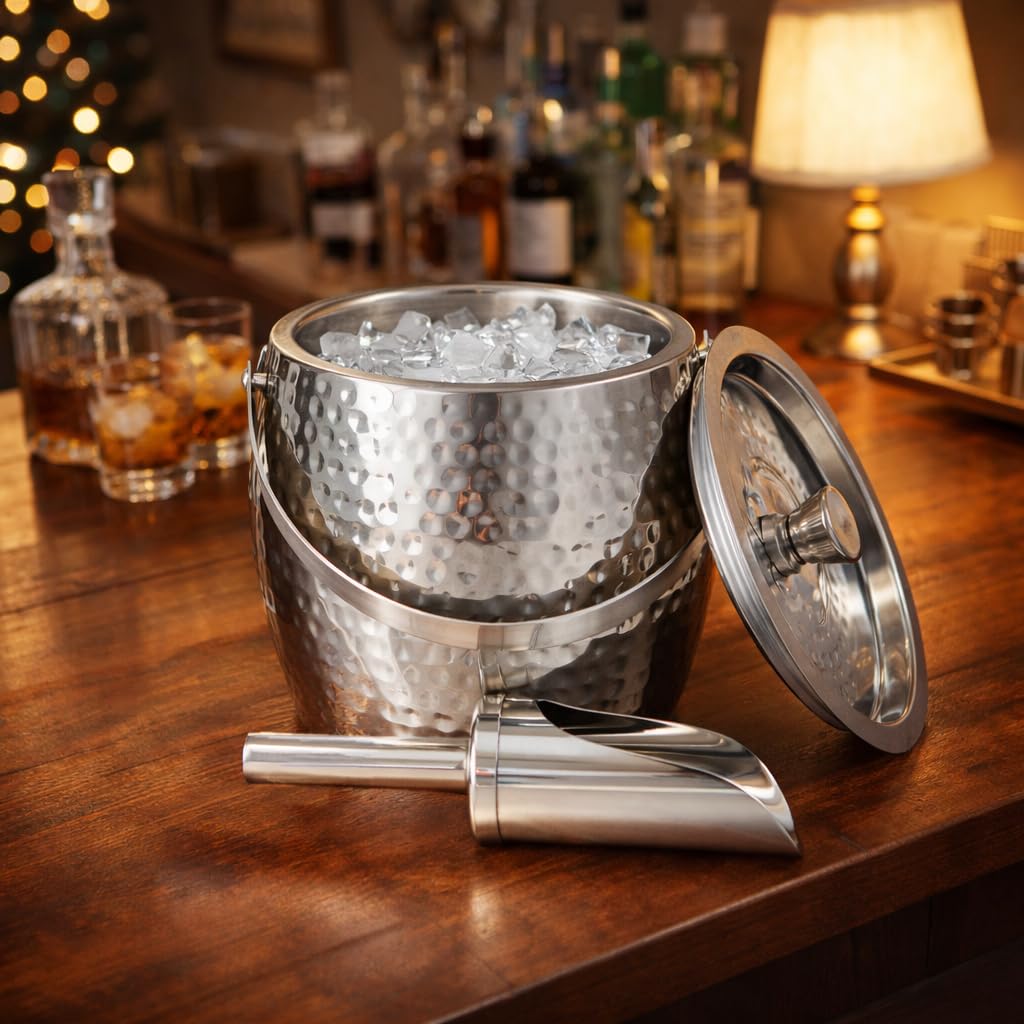 BREKX 3 QT Isolierte Eiskübel für Partys mit Deckel und Schaufel – Eisberg verankerter Weinkühler Champagnereimer für Cocktailbar, Metalleimer mit Deckel, nicht schwitzend