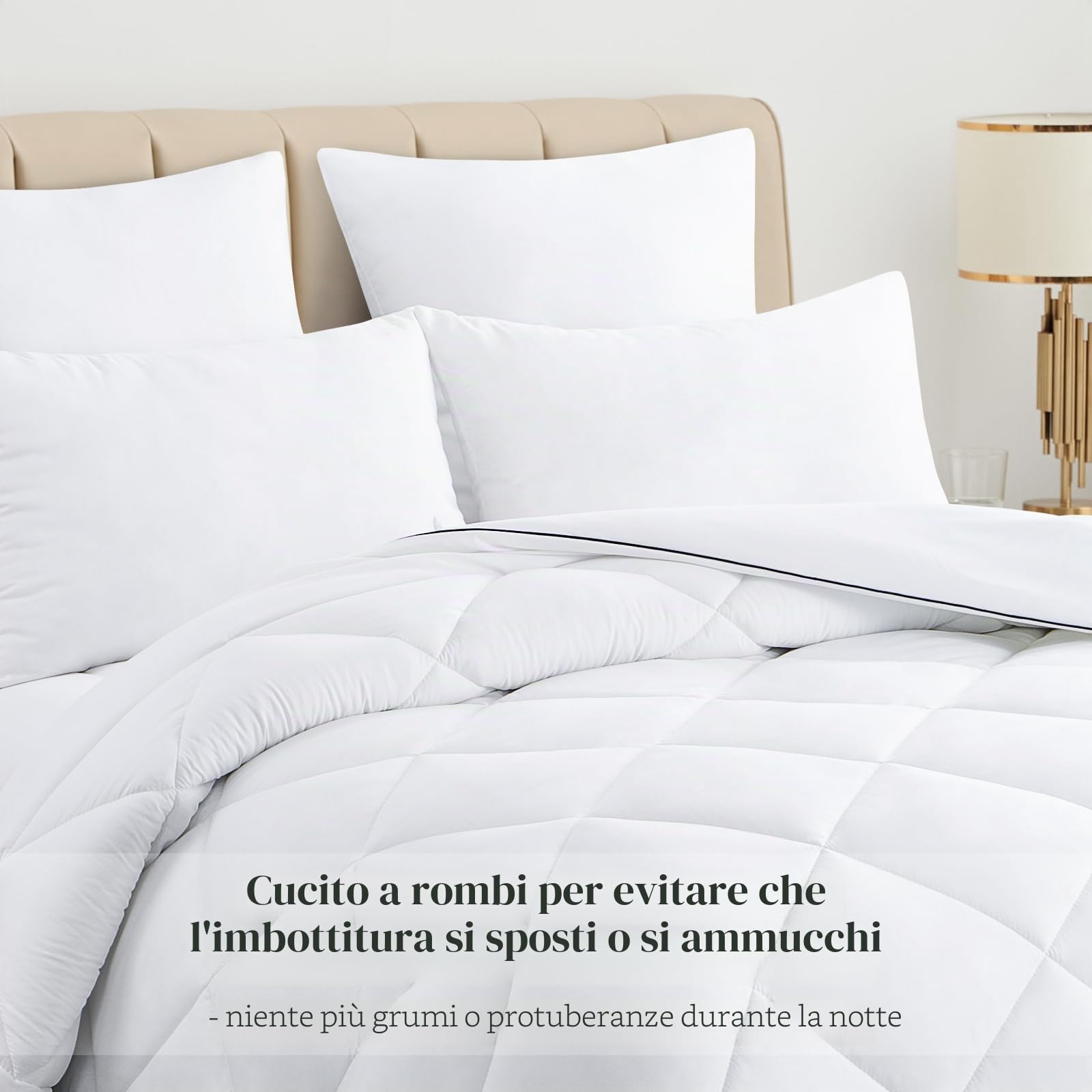 Aisbo Piumino Letto Matrimoniale Invernale 220x240, Piumone 4 Stagioni 220 x 240 cm, Trapunta in Microfibra Sintetica,Chaud e Morbido Bianco