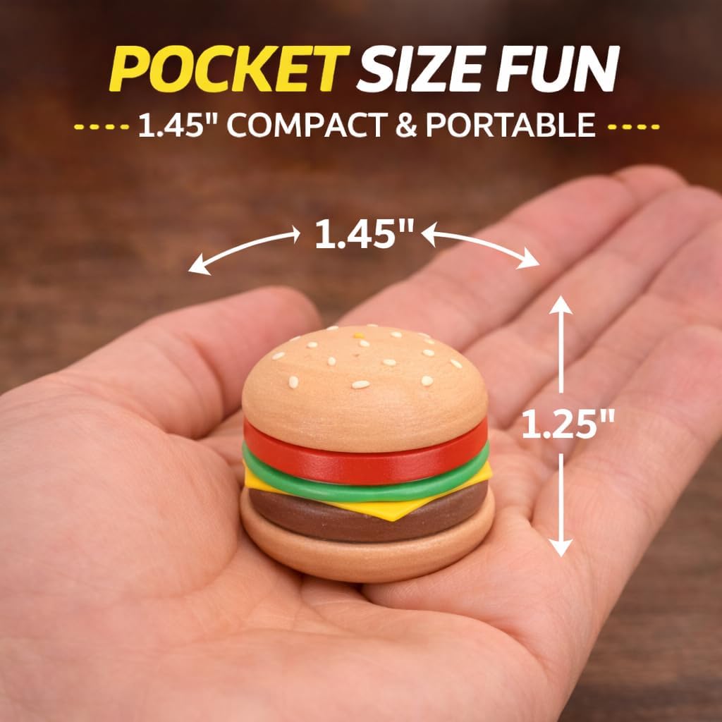 Cheeseburger Magnetic Fidget Toy - 4 Piece 3D Printed Magnetic Slider & Haptic Coin Flipper, Ideal Stress Relief & Mindfulness Office Toy (Cheeseburger Magnetic Fidget Toy)