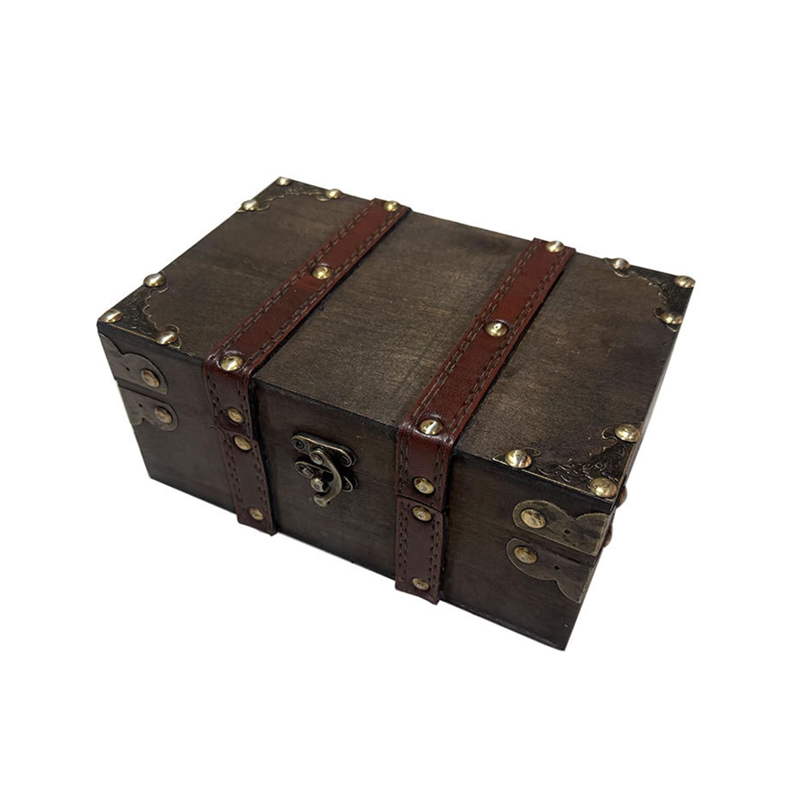Hsioluted Lockable Wooden Trinket Box with Antique Styles Storage Chest for Jewelry Photos Props Display Keepsakes Organiser Antique Styles Lockable Wooden Chest
