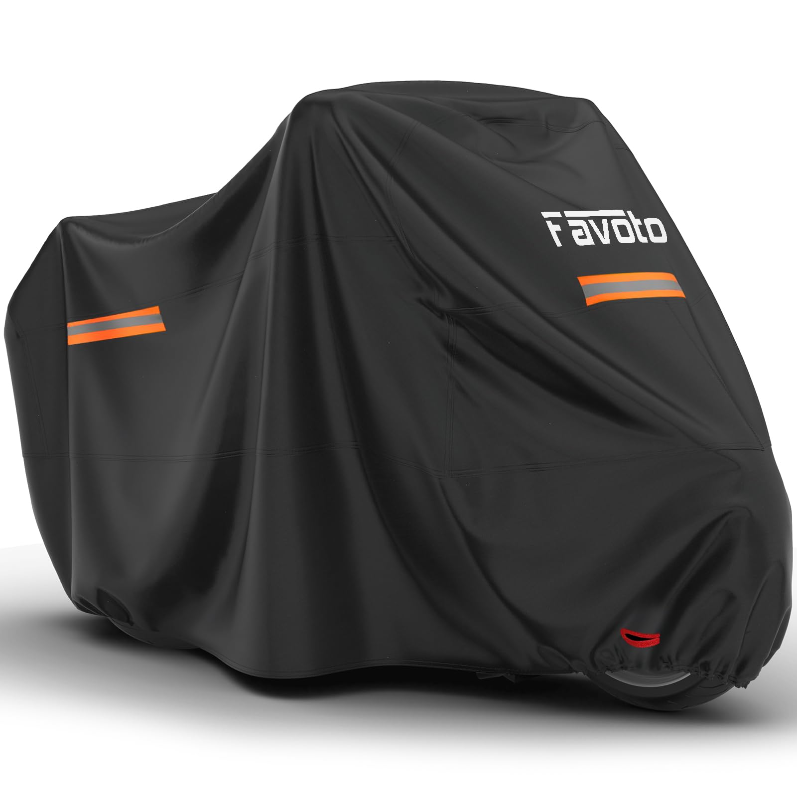 Favoto Motorcycle Cover Waterproof All Season Motorbike Cover 220cm long UV Scratch Heat-Resistant Outdoor Protection with Night Reflective Strips Lock-Holes Black 86.6 x 40 x 48 inch