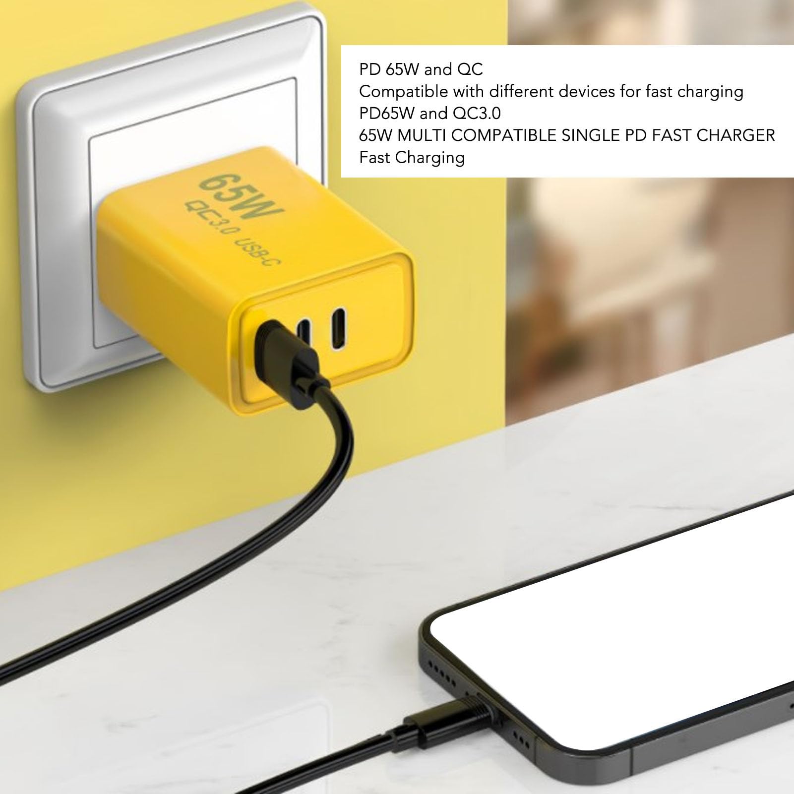 Szybka ładowarka Wtyczka USB C, 3-portowa Wtyczka ładowania USB C Zasilacz 65 W Typu C Ładowarka ścienna USB C do S23, do Telefonów z Serii IOS 15/14/13/12, do MacBooka