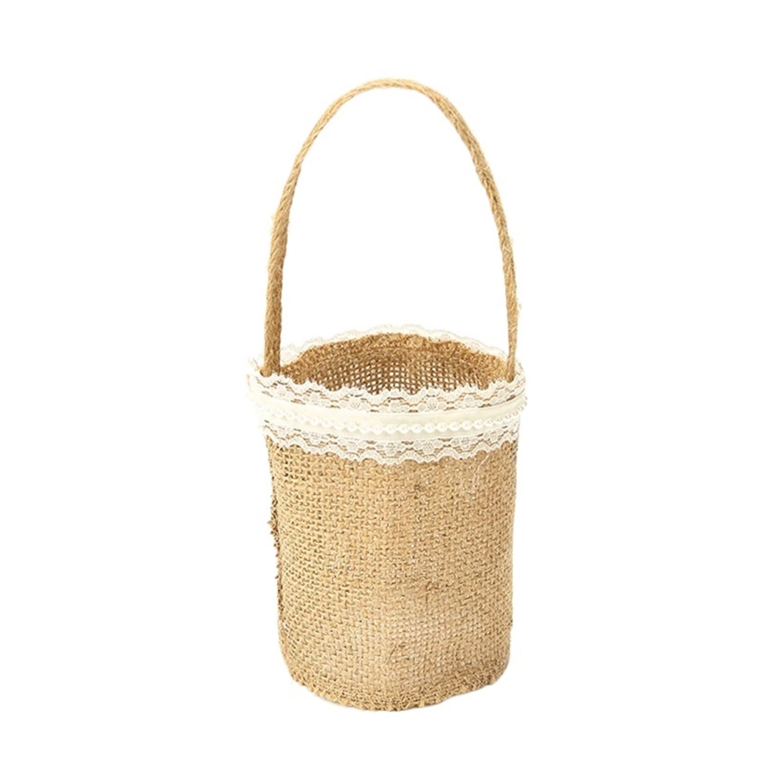 Hamper Basket 3pcs Romantic Burlap Jute Flower Basket Ring Box Rustic Wedding Flower Girl Basket(Brown12)