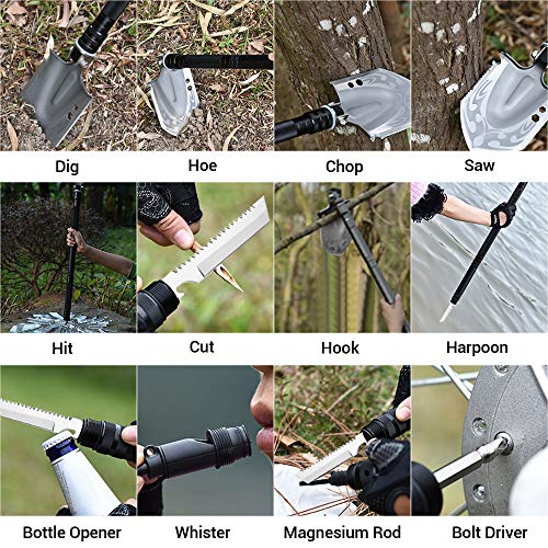 Folding Shovel Military Survival Shovel Multifunction Camping Shovel Compact Backpacking Shovel for Hunting, Camping, Hiking, Fishing, Gardening and Emergency
