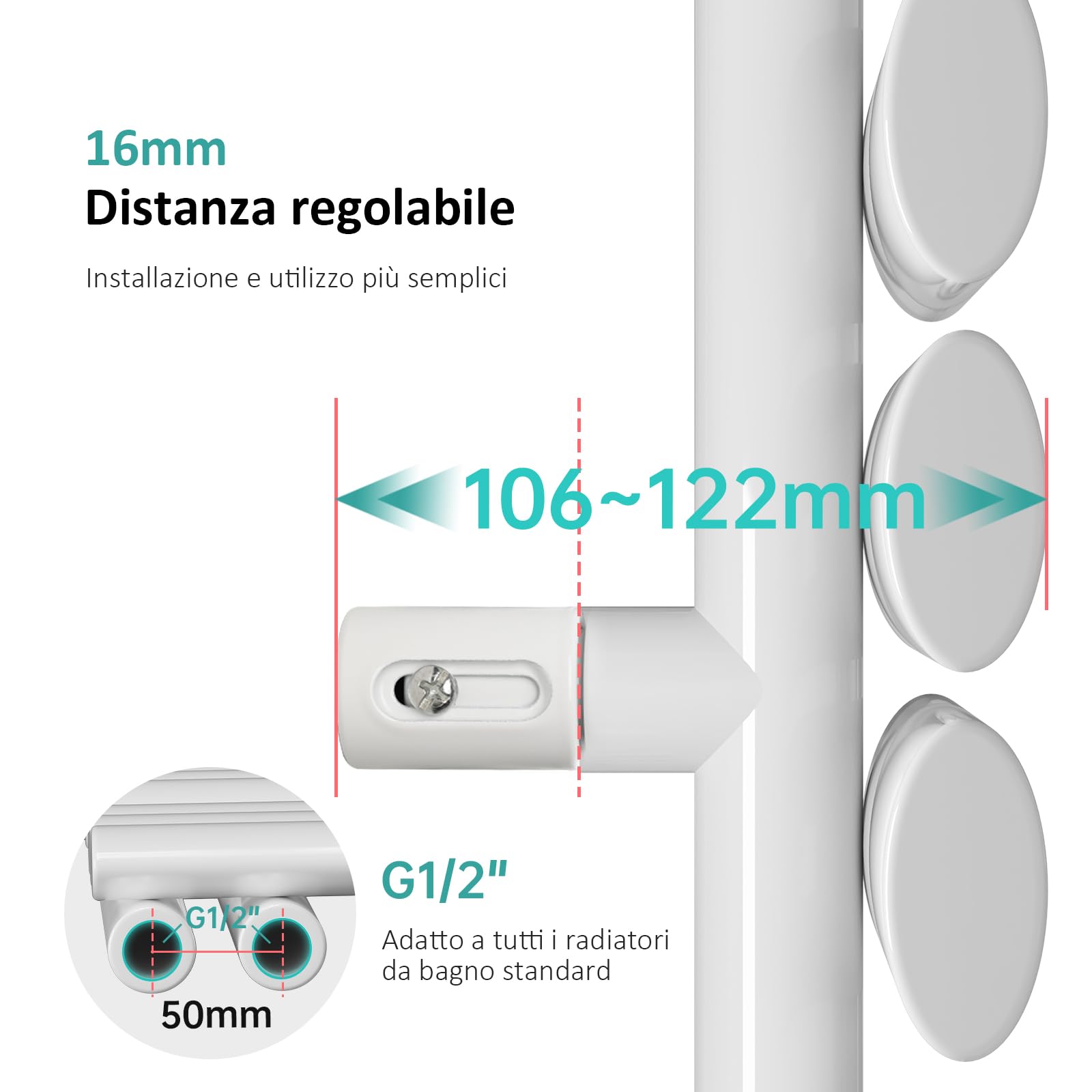 EMKE Scaldasalviette bagno ad acqua calda,tubo ovale,143x40cm,Bianco | radiatore da bagno a tubo ovale, scaldasalviette da bagno, termoarredo bagno acqua calda, 484W