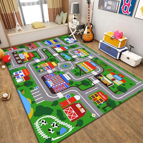 Amazon.co.jp: ラグ キッズマット プレイマット 道路 交通 地図 線路 