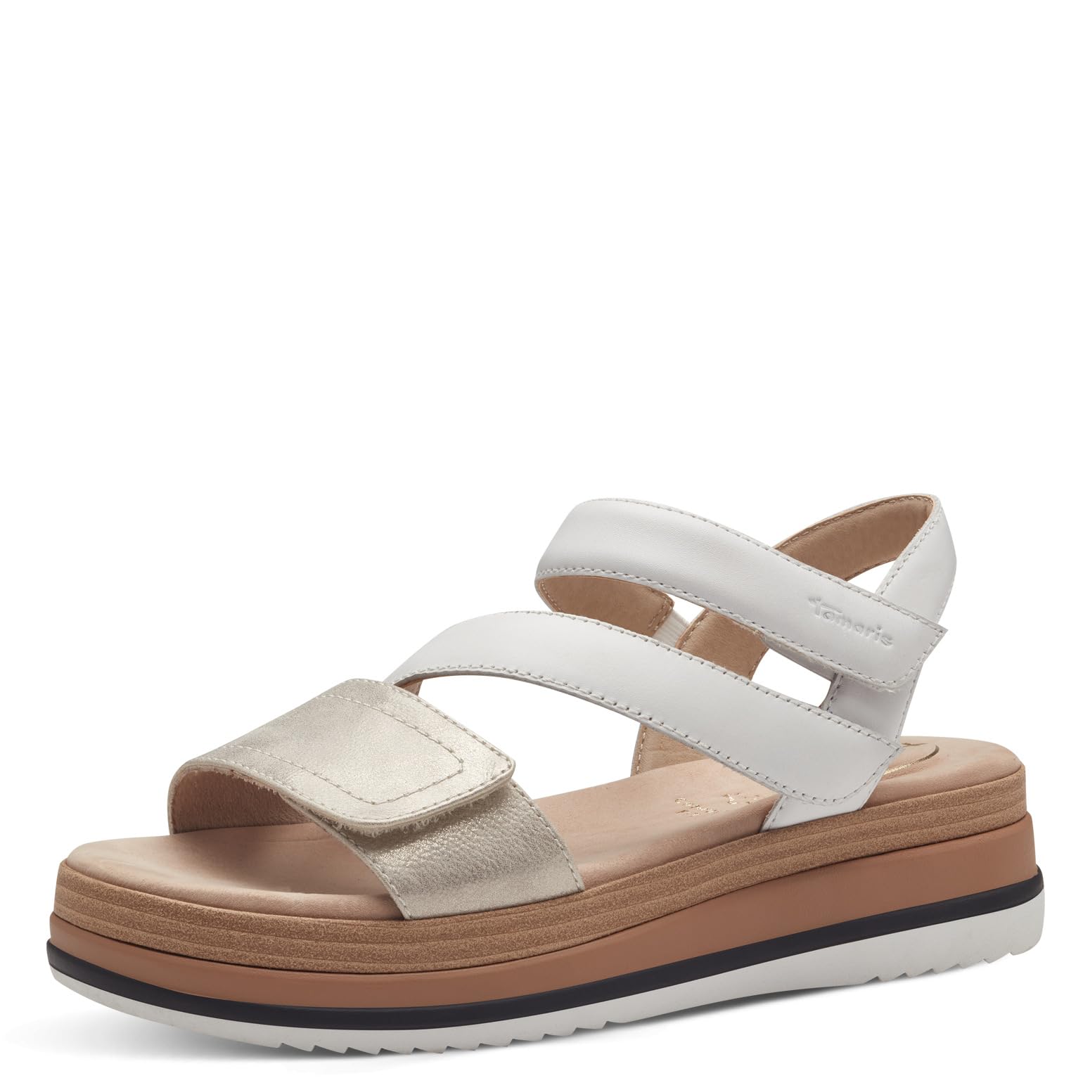 Tamaris Comfort Women’s Flat Leather Sandals with Velcro, White Comb, 6,5 UK