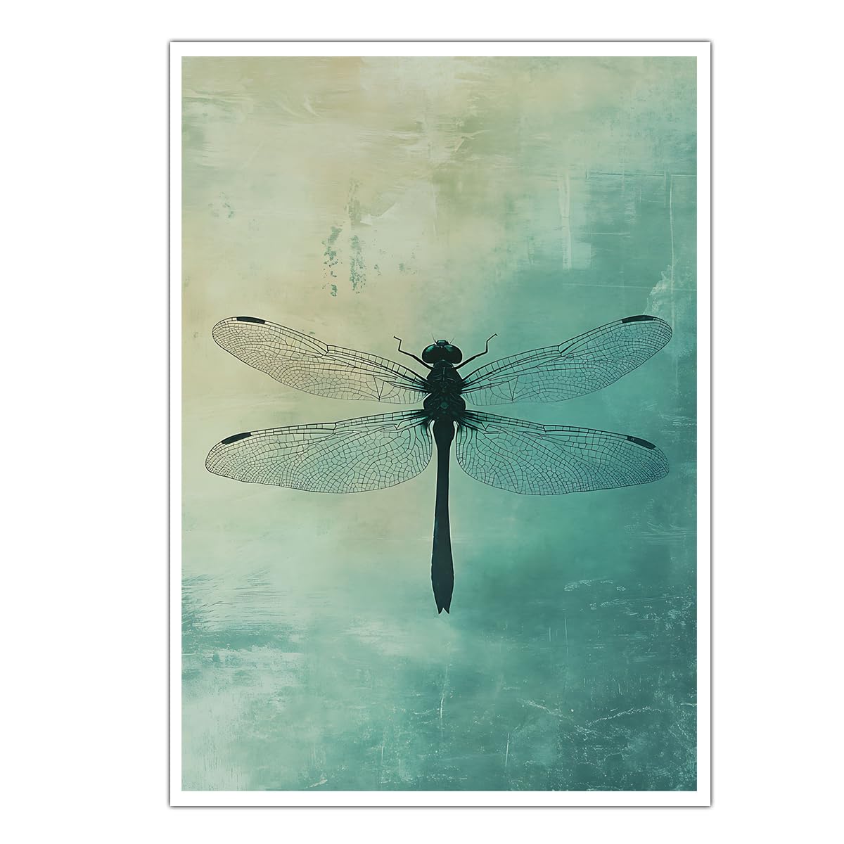 CHERHERART Animals Poster Prints Artwork Vintage Dragonfly Canvas Wall Art Prints Teal and Green Canvas Picture for Bedroom Living Room Decor 75x115cm Frameless