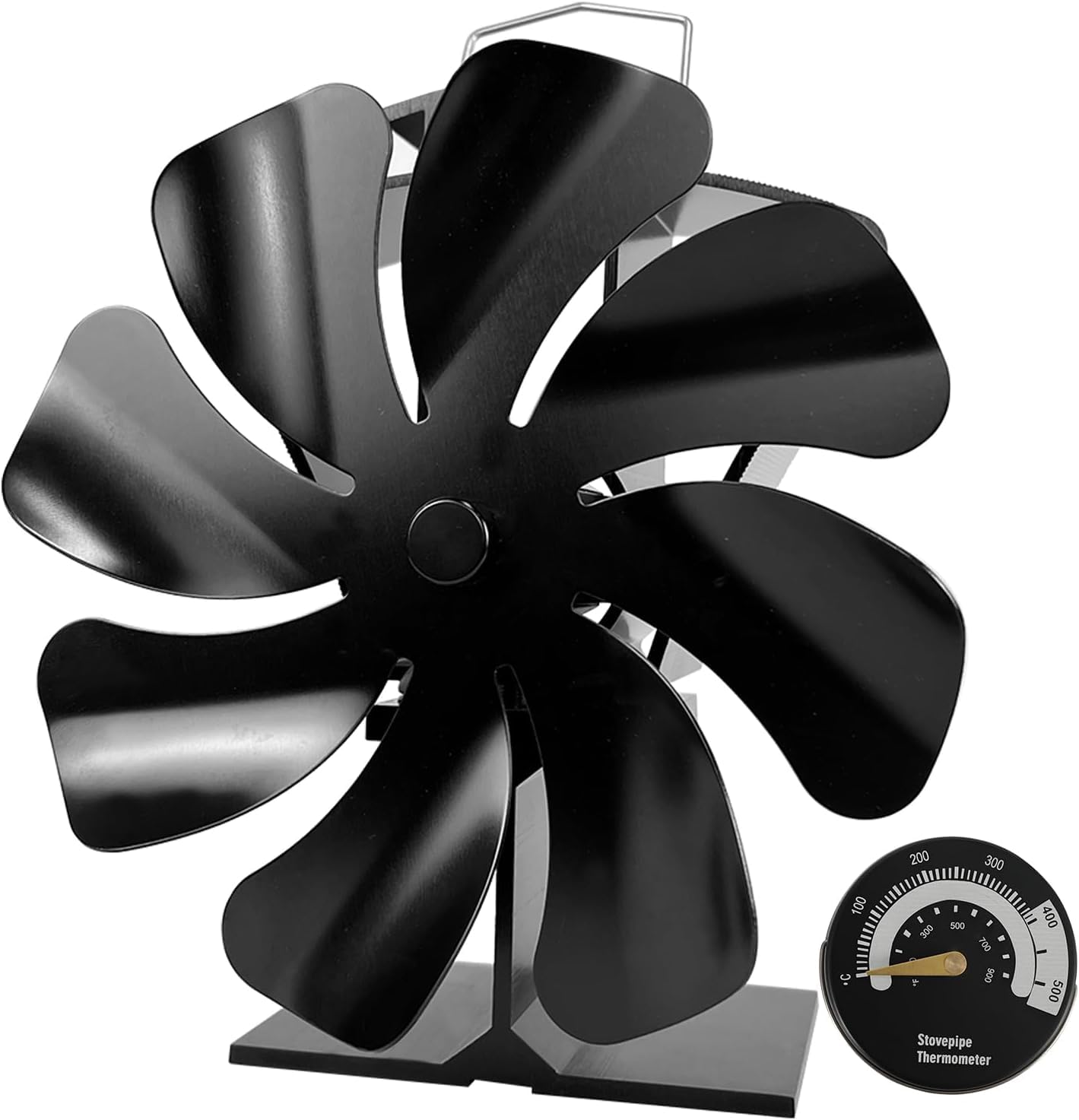 Tomersun Ventilatore da forno a 8 fogli, con termometro, funzionamento silenzioso, per stufa a legno/camino | Efficienza energetica e facile da usare