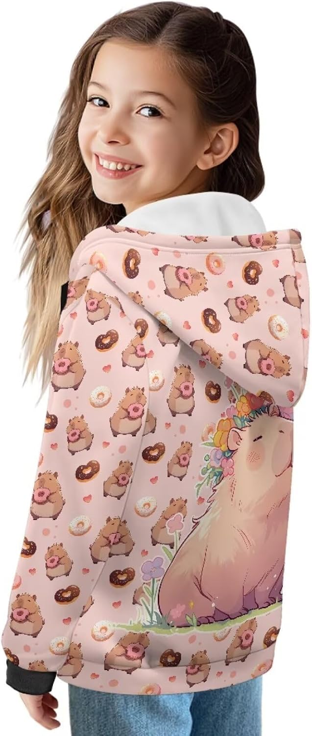 Kid's Zipper Hoodies Long Sleeve Fleece Hoodie for Girls Full Zip Hoodies Hooded Sweatshirts Jacket S-XL