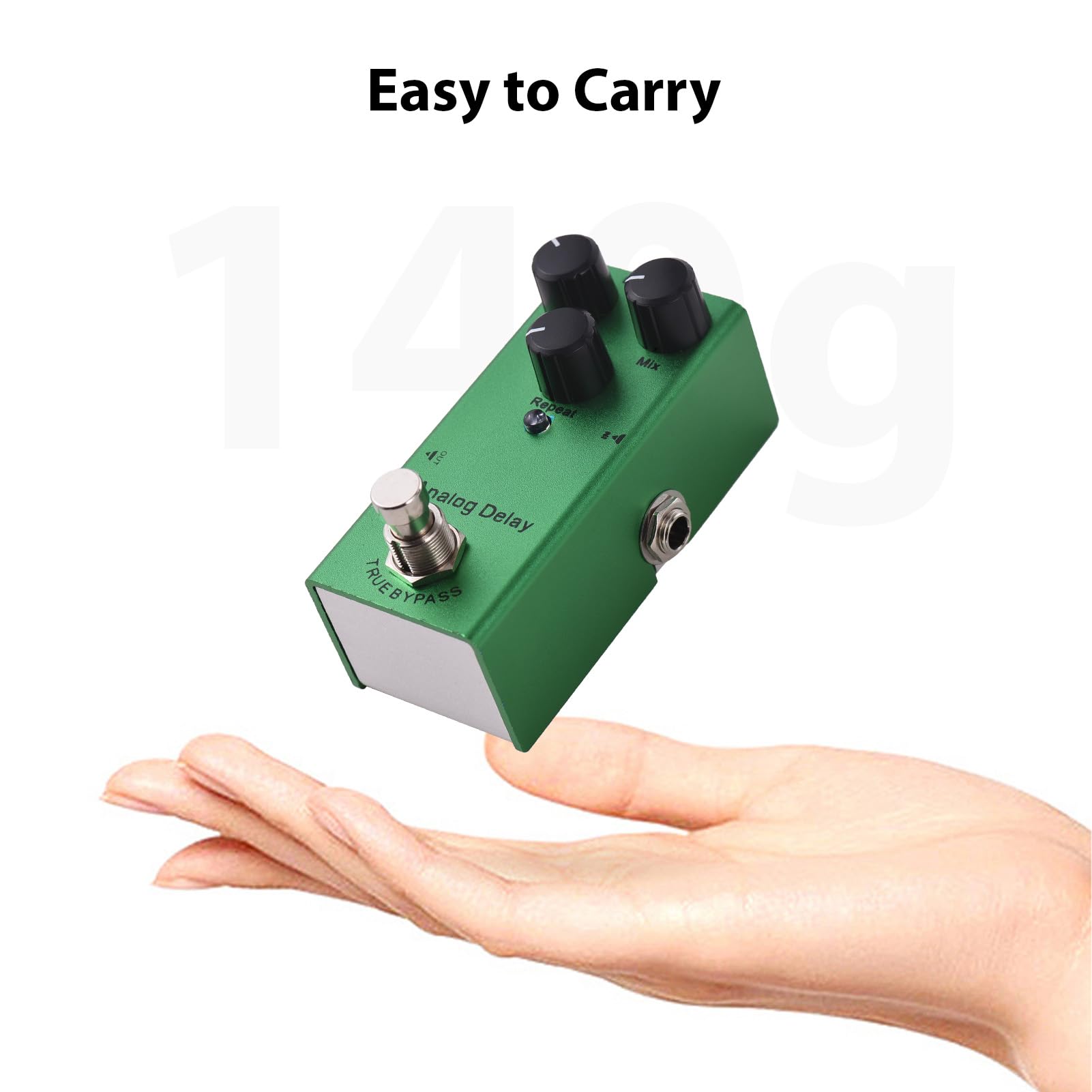 Analog Delay Guitar Effects Pedal with Time Mix Repeat Controls Knob DC 9V 6.35mm Input Output Electric Guitar Effector True Bypass Green Mini Aluminum Design