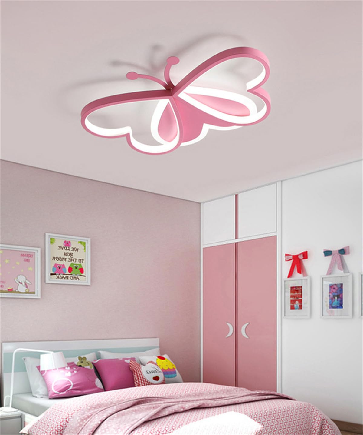 Plafoniera Cameretta Bambini, 50cm Lampada da soffitto creativo farfalla Lampadario, 3000K-6000K Dimmerabile Plafoniera Alla Moda per Bambina Camera da Letto e Soggiorno dei Bambini (Dimmable)