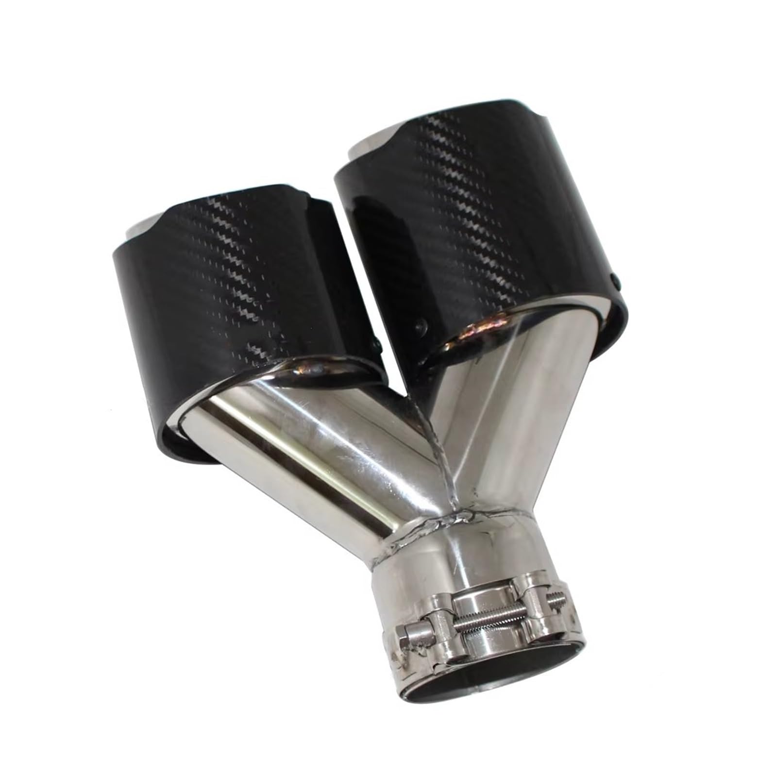 Extremo de Escape Punta Silenciador Coche En Forma Y Doble Salida, Boquilla Decorativa Universal Acero Inoxidable Plateado Punta de Tubo de Escape(Right 51mm-76mm)