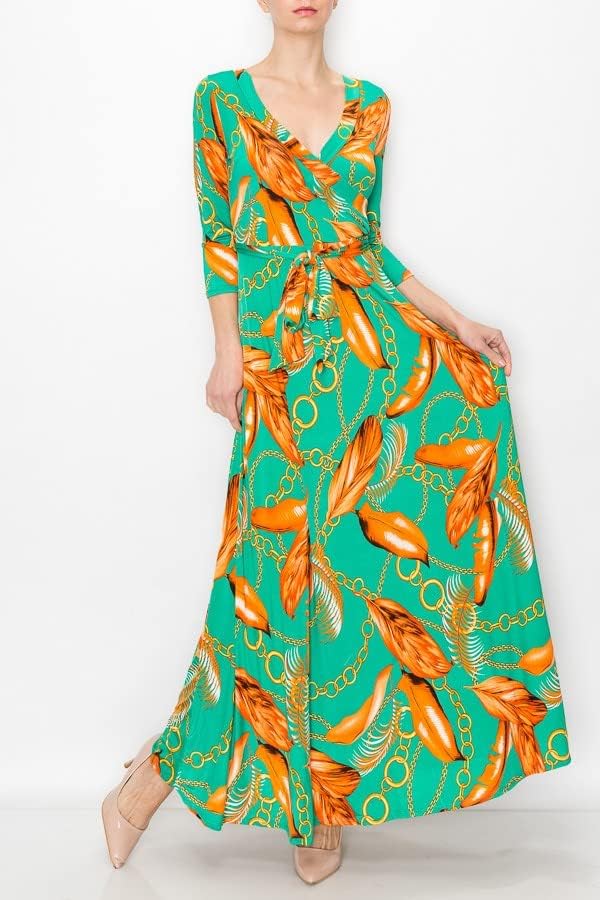 Miniatura 6 de MadeInUSA - Vestido largo estampado con cuello en V para mujer con mangas 34.