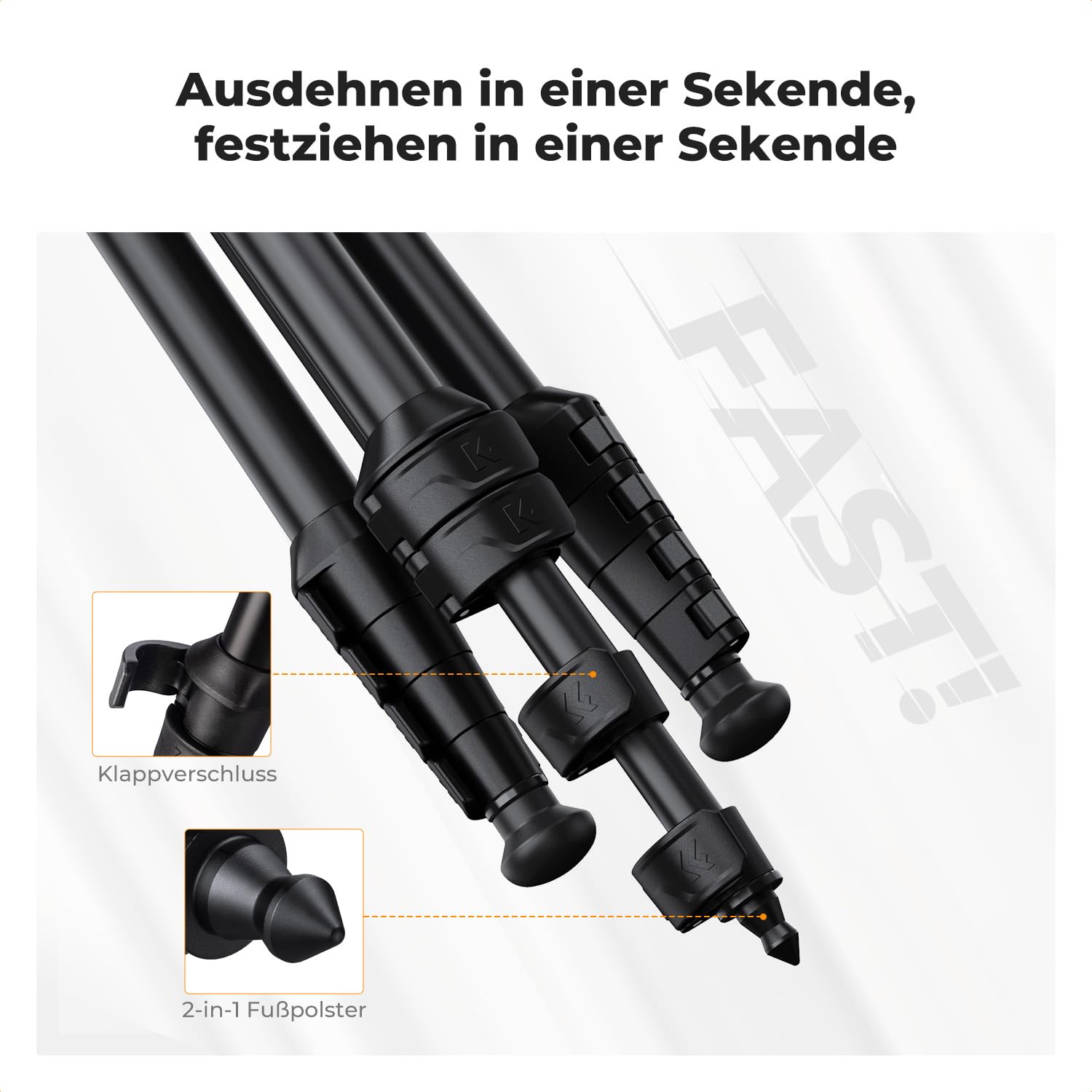 K&F Concept Stativ Kamera Schwarz-Orange 163CM mit Kugelkopf 10kg – Bild 4