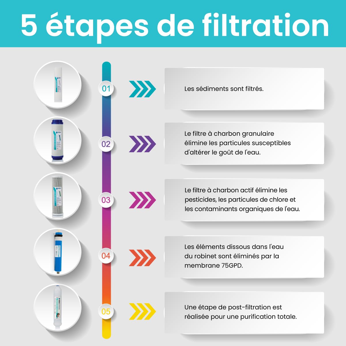 Equipo de Osmosis Inversa - Kit para Osmosis de 5 Etapas - Capacidad para 6 L - Incluye Membrana de 75GPD, Deposito de Agua y Filtros - Nature Water Professionals
