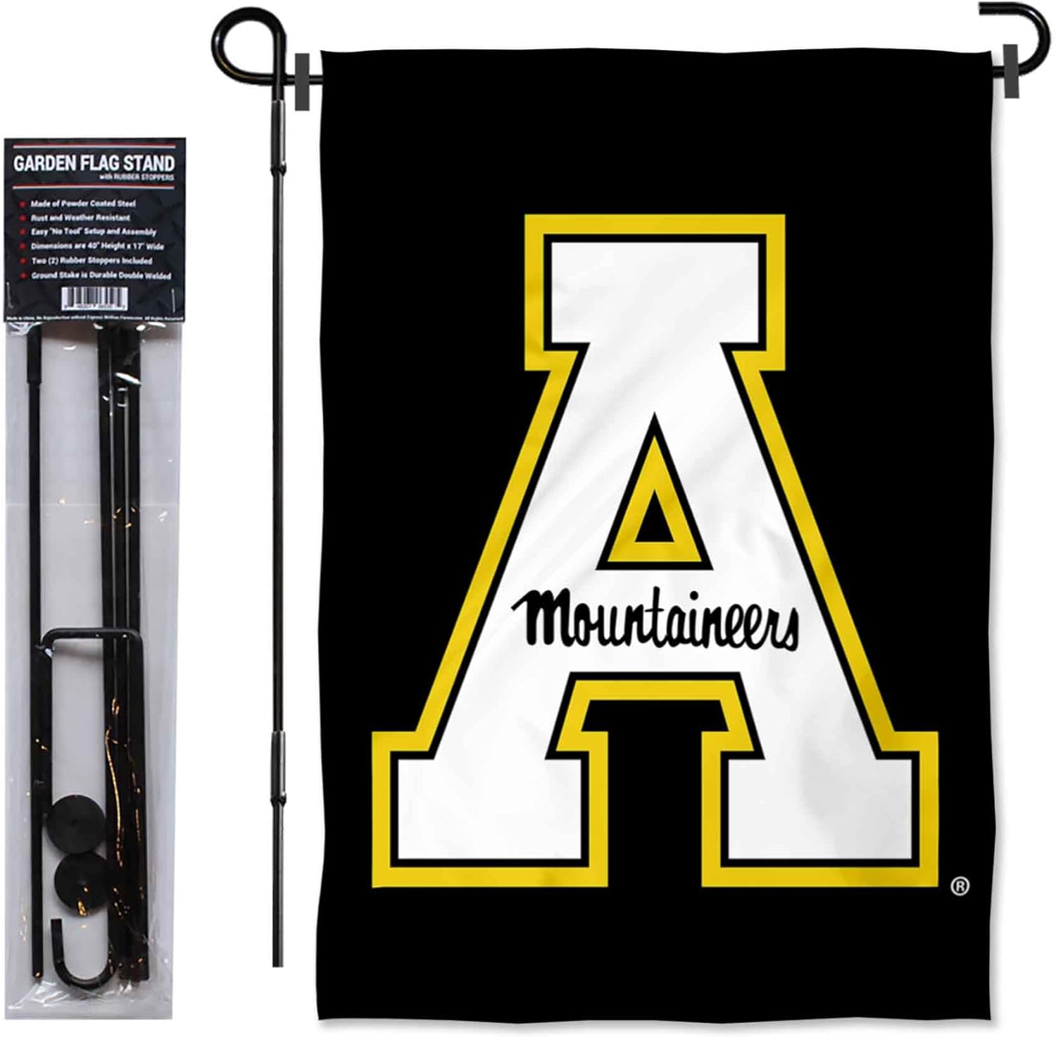 Appalachian State Mountaineers Black Garden Flag with Pole Stand Holder