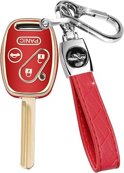 MILD EAST for Honda Key Fob Cover with Keychain, Car Key Case Shell Protector for Honda Accord 2003-2012 | Civic 2006-2013 | Pilot 2005-2015 CRV CRZ Fit Odyssey 4 Buttons Smart Remote Control, Red