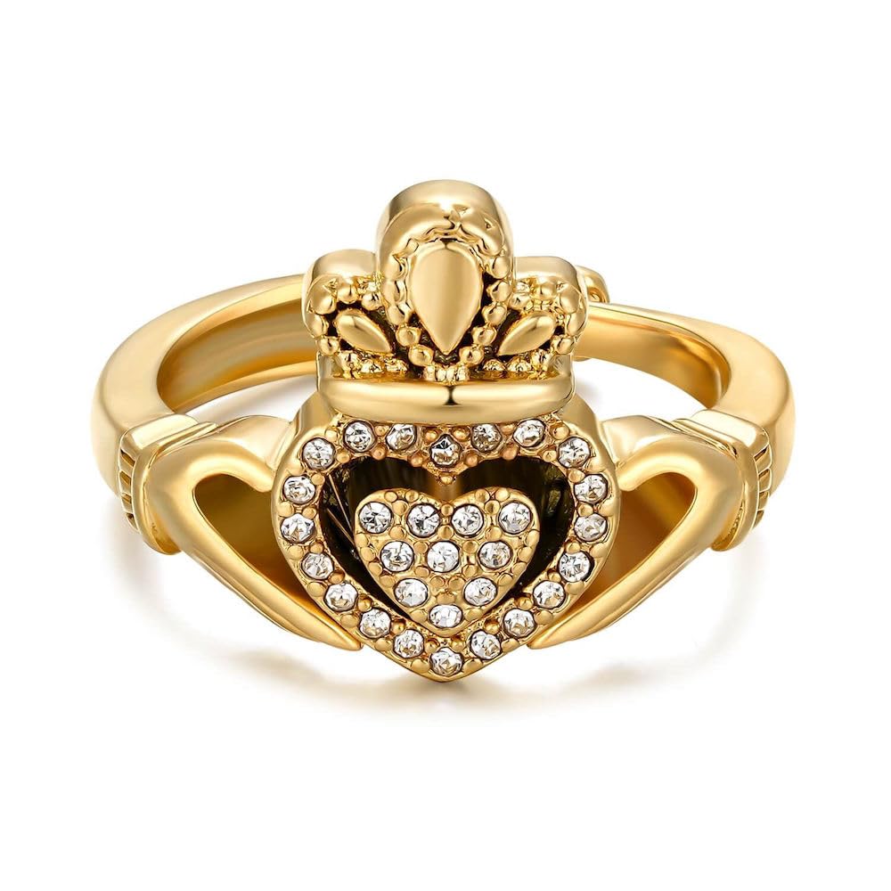 THE BLING KINGGold Claddagh Ring With Sparkling Stones, PVD Gold Plated – Bling King London