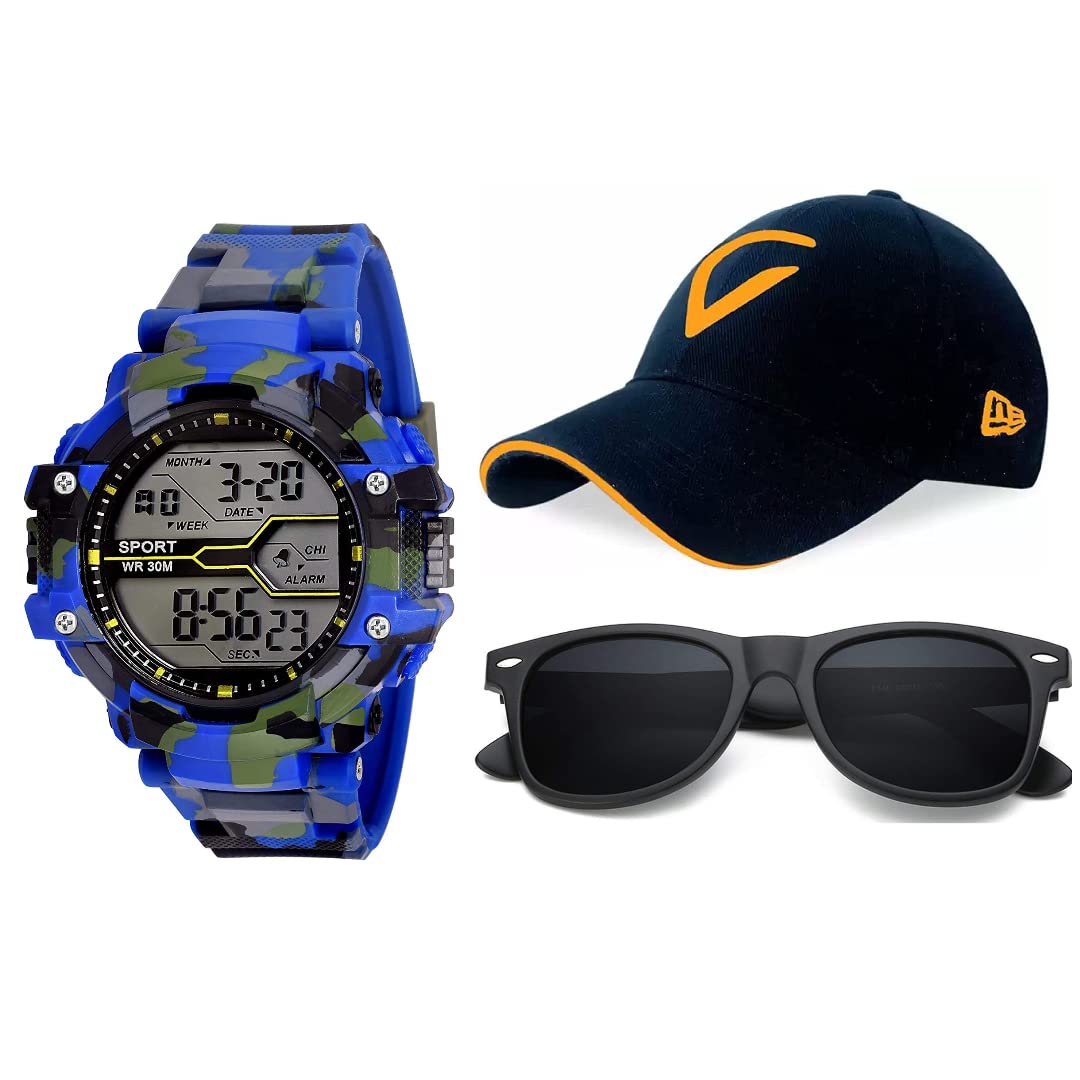 UnequeTrend Digital Sports Watch, Multi-Functional Watch for Boys & Men with Cap and Sunglasses, Combo Pack of 3 (PTHK-2451) (Blue) (B09RVFBJ1V) Amazon Price History, Amazon Price Tracker