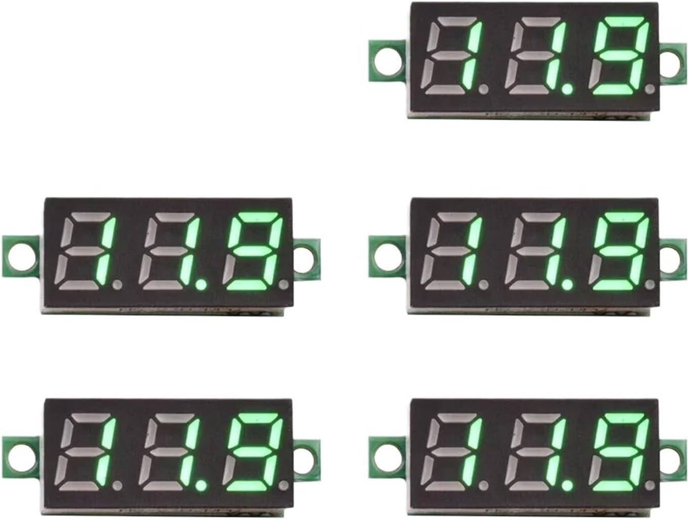 5-Piece 0.28-inch LED Digital Voltmeter DC 0-100V 2.3-30V(5pcs Green LED,DC 2.3-30V 2cable)