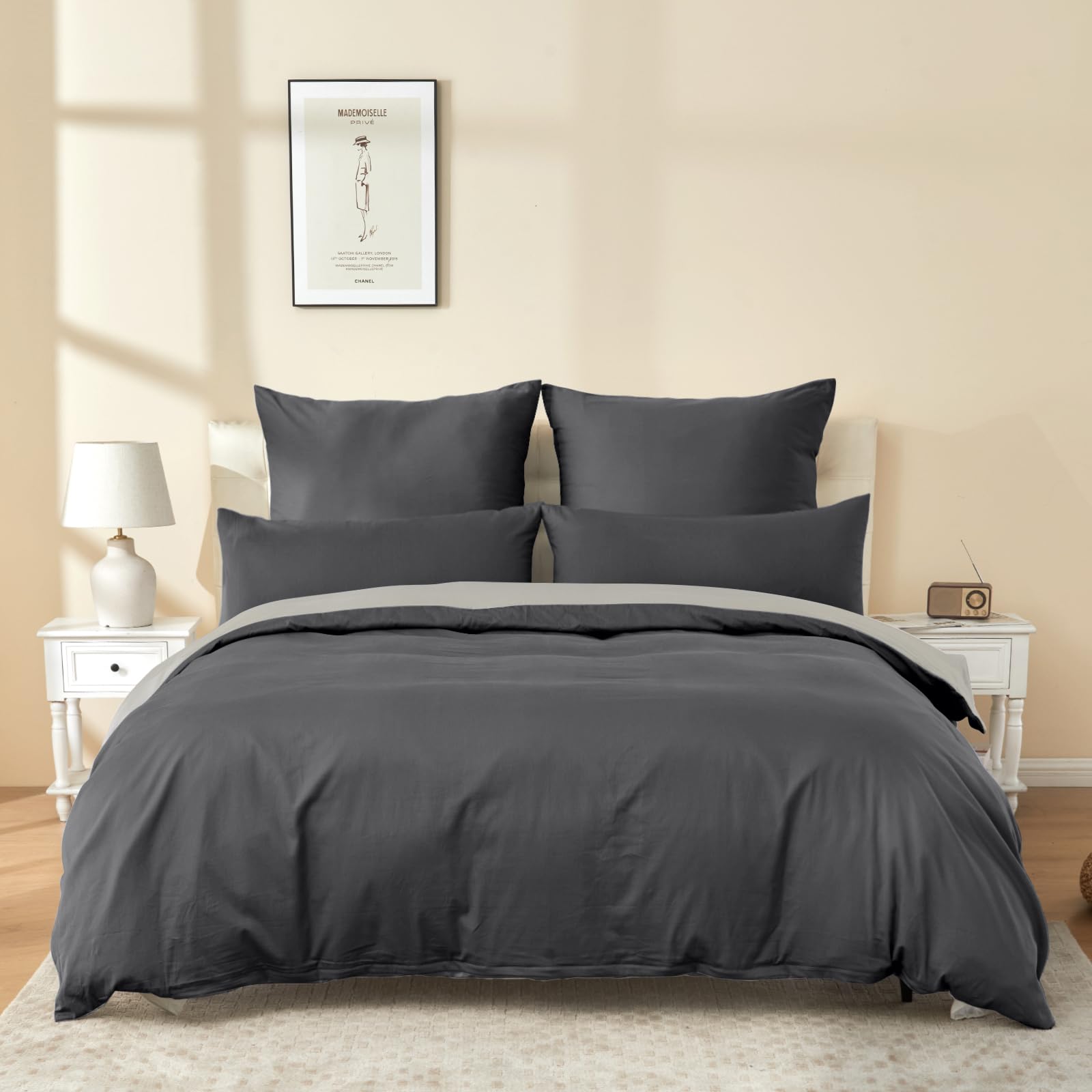 Sufdari Ropa de cama de algodón 135 x 200 cm, 100% algodón, funda nórdica transpirable, juego de ropa de cama con 2 fundas de almohada de 80 x 80 cm + 2 fundas nórdicas con cremallera