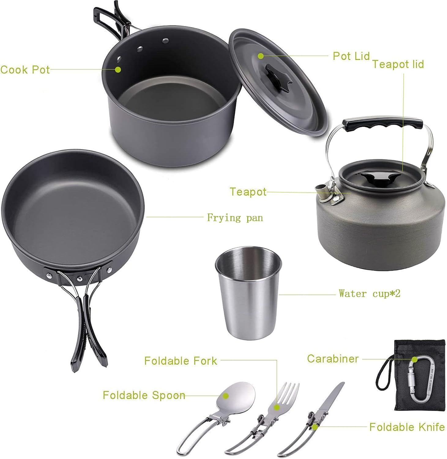 Jasendooer Outdoor Cookware Set Camping Cooker Set Camping Equipment Mountaineering Aluminum Cooker BBQ Tableware Camping Pot Set Suitable for 2~3 People - Black : Sports & Outdoors
