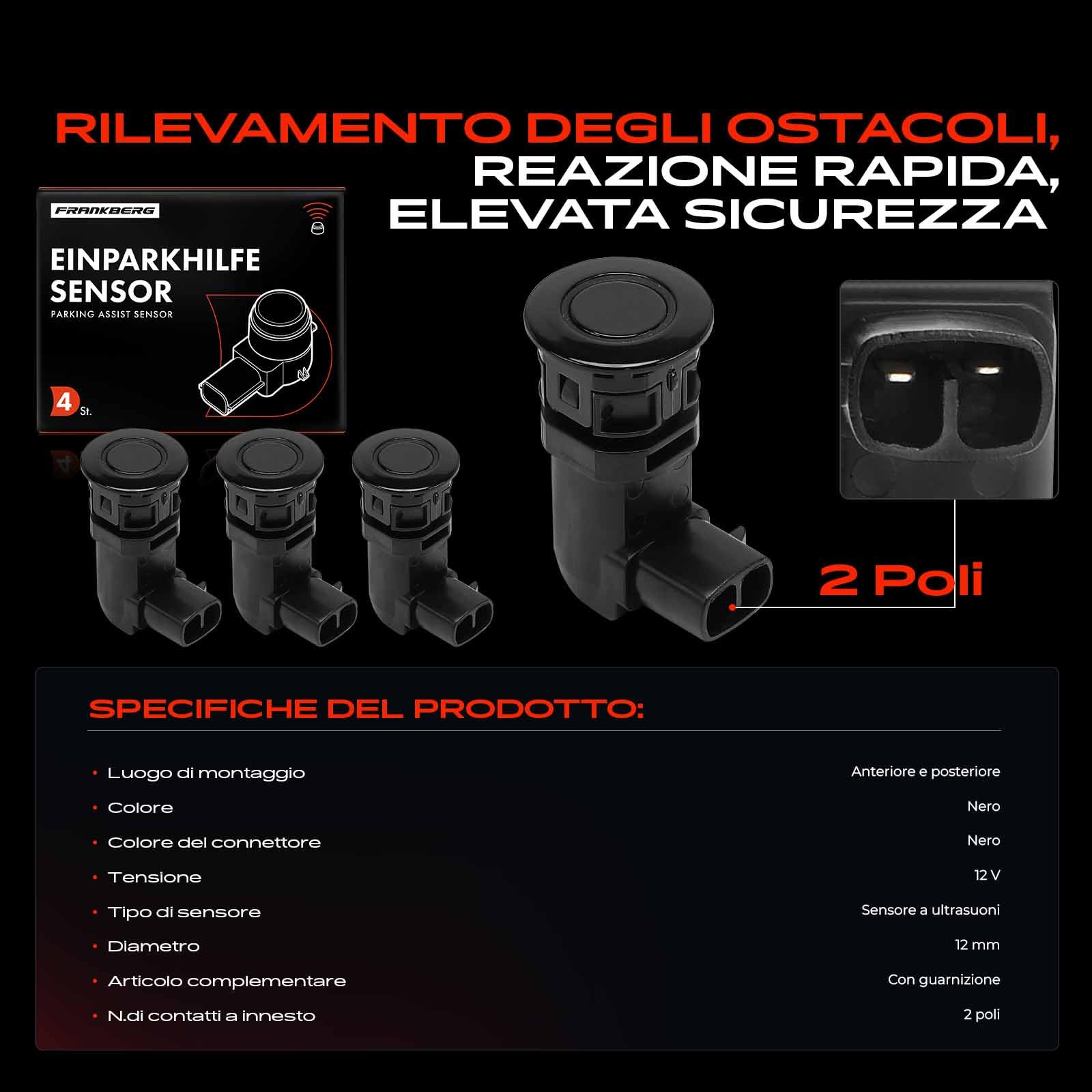Frankberg 4 sensori di parcheggio anteriori e posteriori GS1D67UC1A | Compatibile con: 3 Saloon BL, 6 Hatchback GH, 3 BL, 6 Combi GH, 6 Saloon GH
