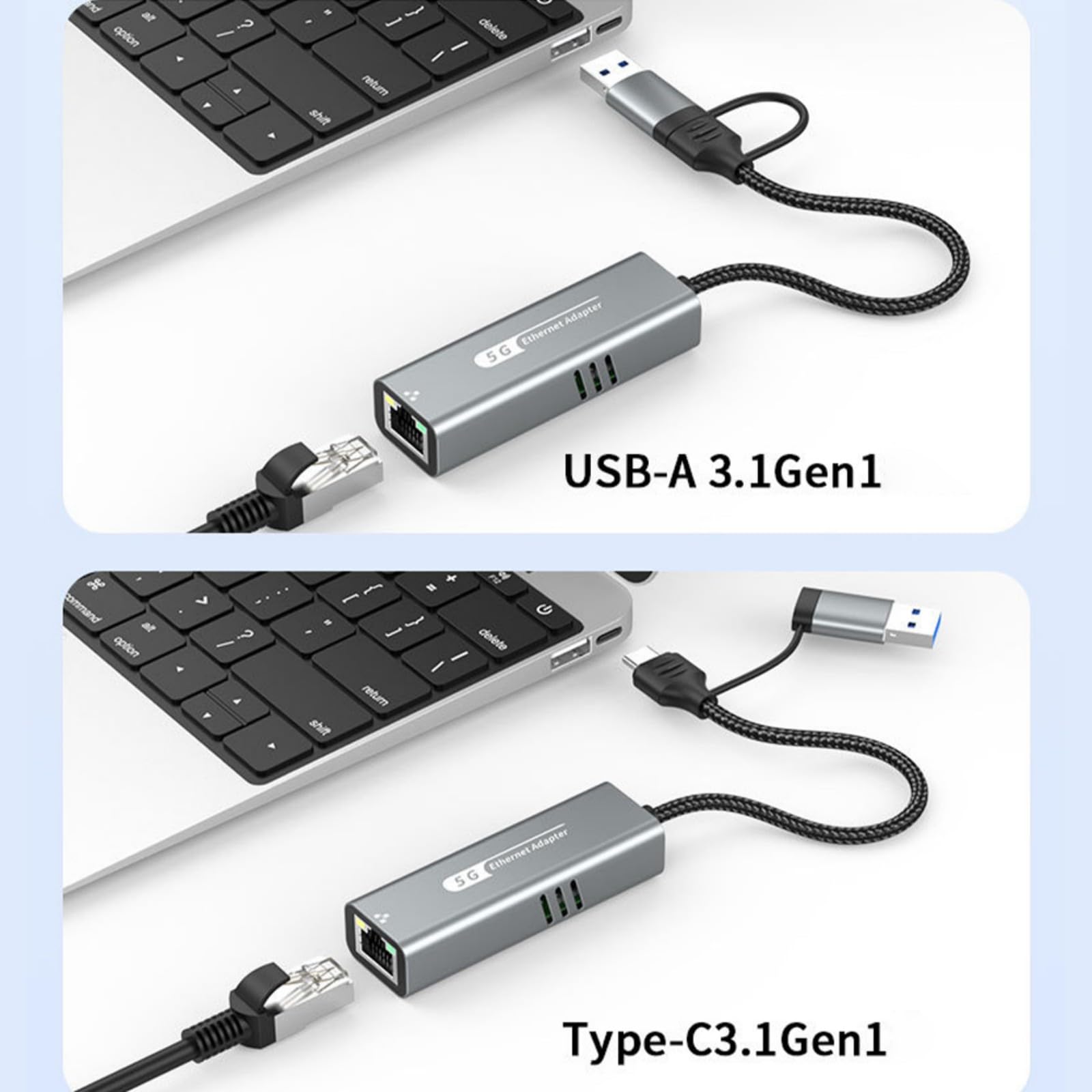 Adattatore USB 5 GHz Gigabit Ethernet per desktop laptop server, scheda di rete ad alta velocità con adattatore di rete a due porte di gioco