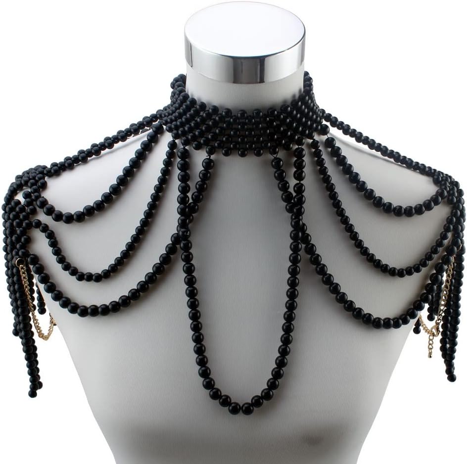 Chunky Bead Pendant Choker Long Statement Necklace for Women Costume Pearl Beaded Chain Shoulder Body Jewelry - Image 2