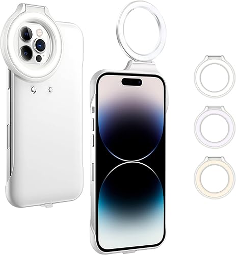 LIULANZ Funda para iPhone 12promax con luz para selfie con anillo LED, linterna de doble cara para selfie, maquillaje, vlogs, transmisión en vivo,