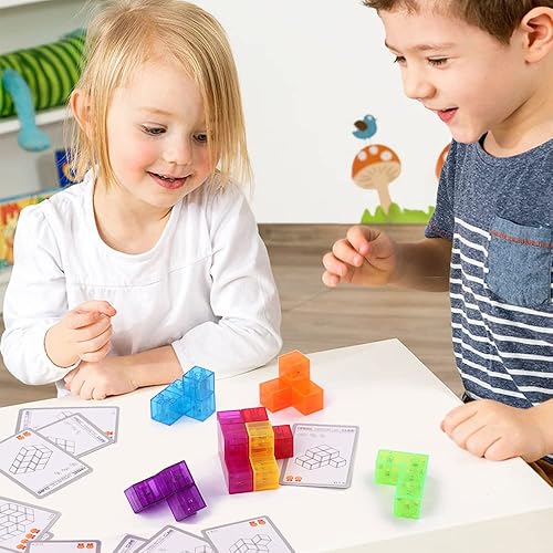 Miniatura 7 de Bloque de construcción magnético, cubo transparente con 54 tarjetas guía, diferentes formas, adecuado para mayores de 3 años y desarrollo de