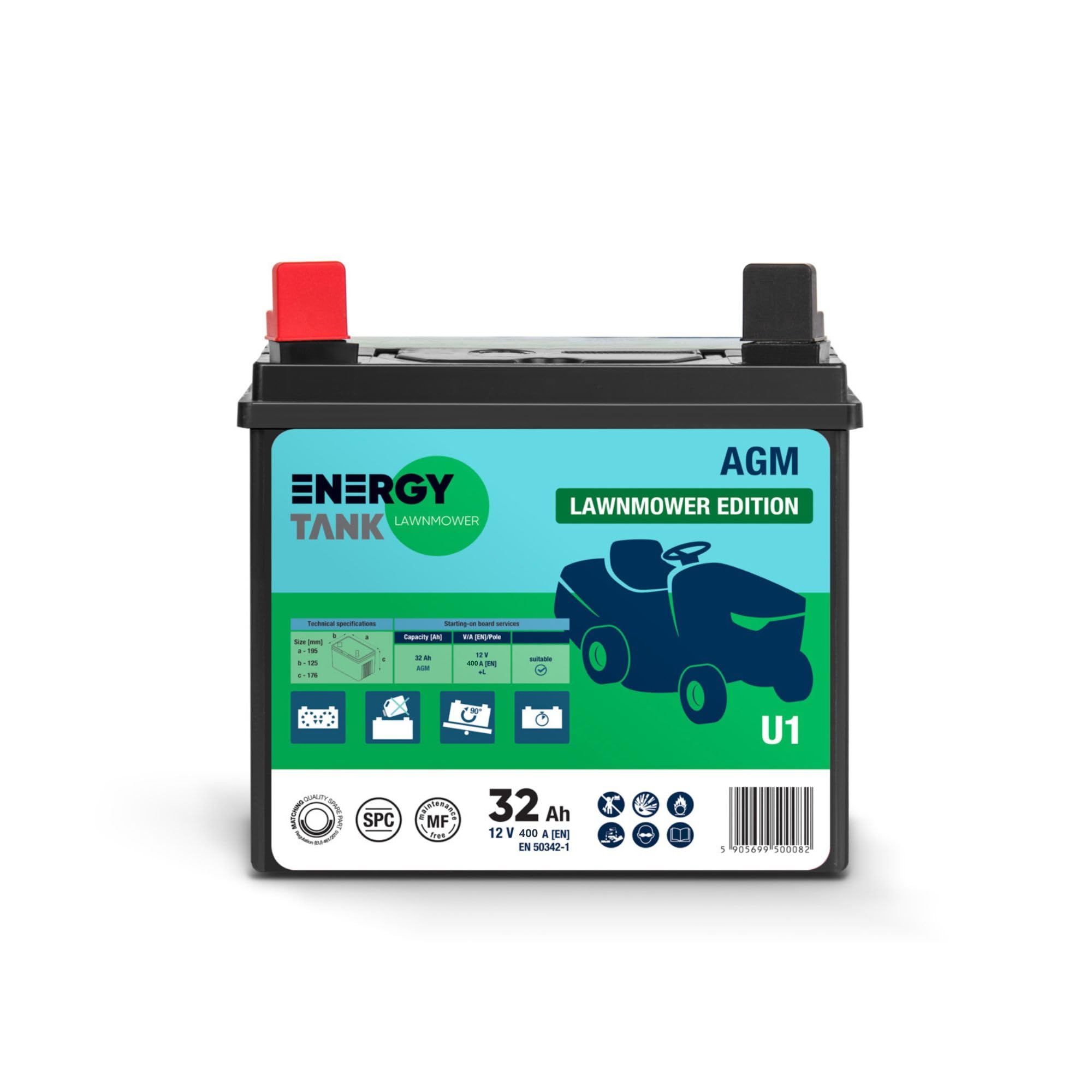 U1 Bateria 12v para Tractor Cortacesped - Batería 32 Ah - Puissance de Sortie 400 A de Potencia para Arranque Instantáneo - Larga Vida Útil