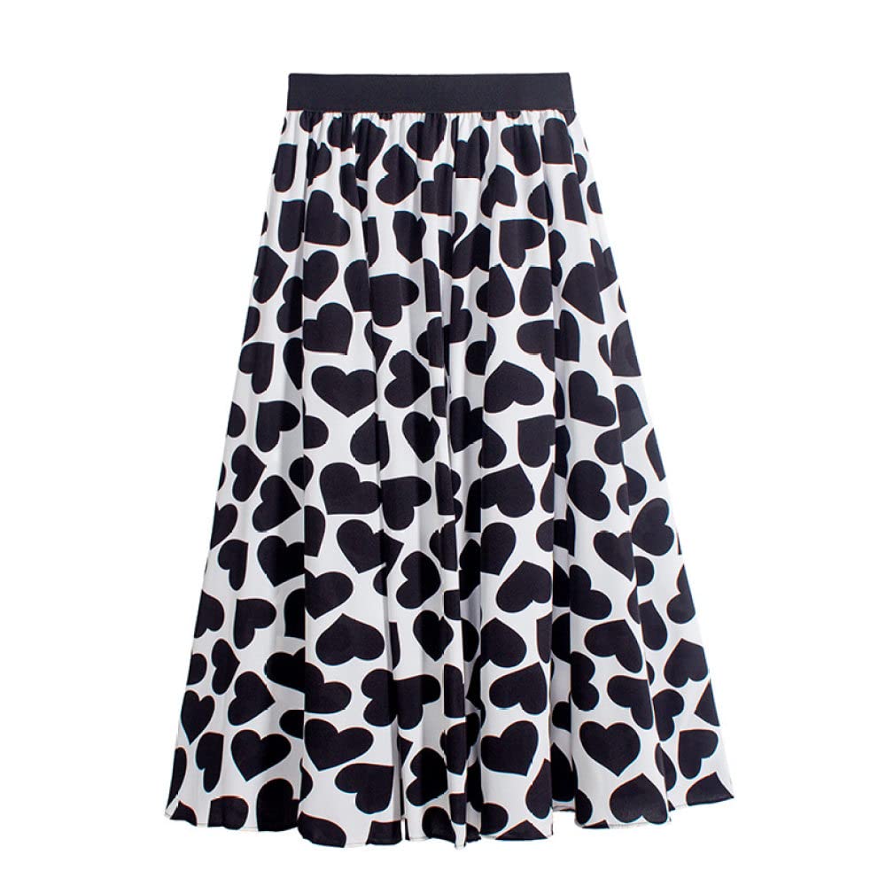 Faldas De Invierno para Mujer, Faldas De Invierno Negras, Tallas Grandes, Cintura Elástica, Falda Elegante De Talle Alto con Corazón, Faldas Plisadas Midi para (Black)