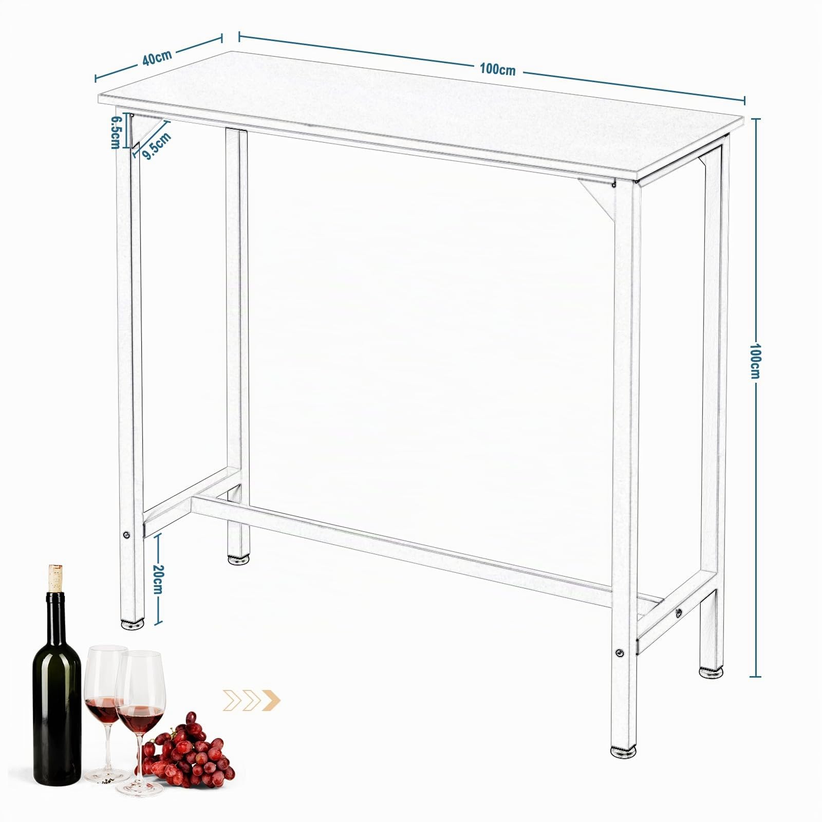 EUGAD Bartisch weiß, Stehtisch, Küchentisch, Hochtisch schmal | Konsolentisch, Flurtisch, Beistelltisch hoch, für Bar Bistro Kücheninsel, aus Holzwerkstoff Metall, 100x100x40cm