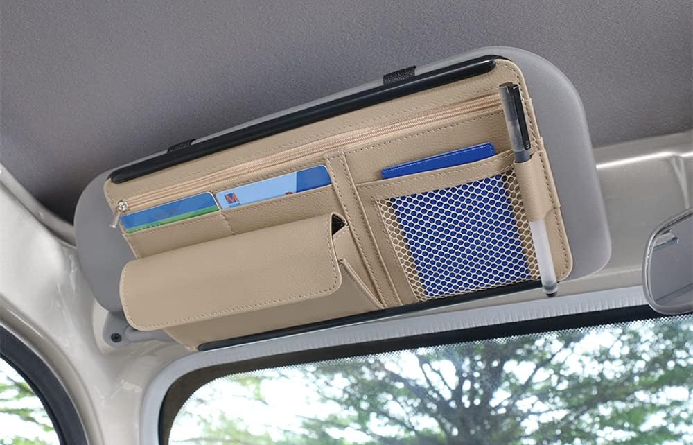 KKEDFGZ Car Sun Visor Organiser for PU Leather Auto Interior Pocket Pouch Storage Bag for Cards Pen Sunglasses Documents