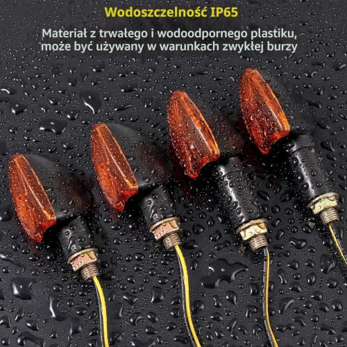 PROZOR Uniwersalne kierunkowskazy motocyklowe 12 V, 4 sztuki (2 x krótkie, 2 x długie) 10 W, wodoszczelność IP65, z oznaczeniem E i dopuszczeniem ECE, mini kierunkowskazy do motocykla M10, kolor żółty