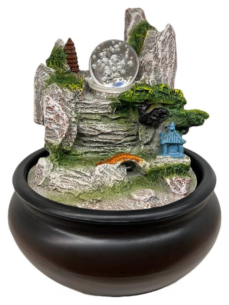 Tabletop Fountain Waterfall Fountain with Colorful Lights and Glass Ball- for Patio Garden Desk and Bedroom Relaxing Decor Tabletop Fountains Buddhist Meditation