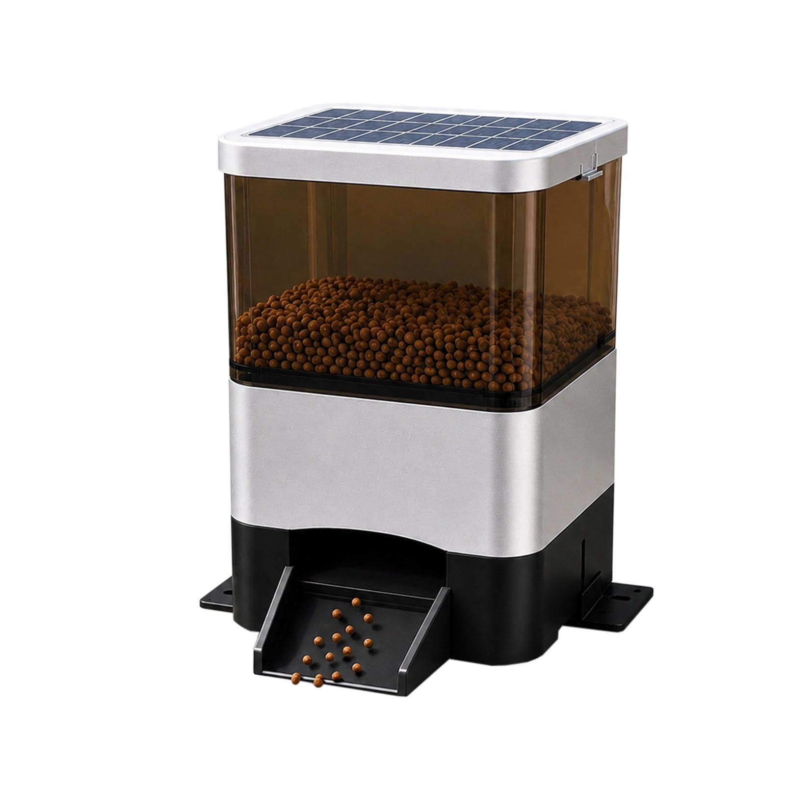 Comedero Automático para Peces para Vacaciones, 4L(10L) con Energía Solar y Control Móvil, Temporizador Solar y CA, A Prueba de Humedad para Estanque Exterior Silver-10L