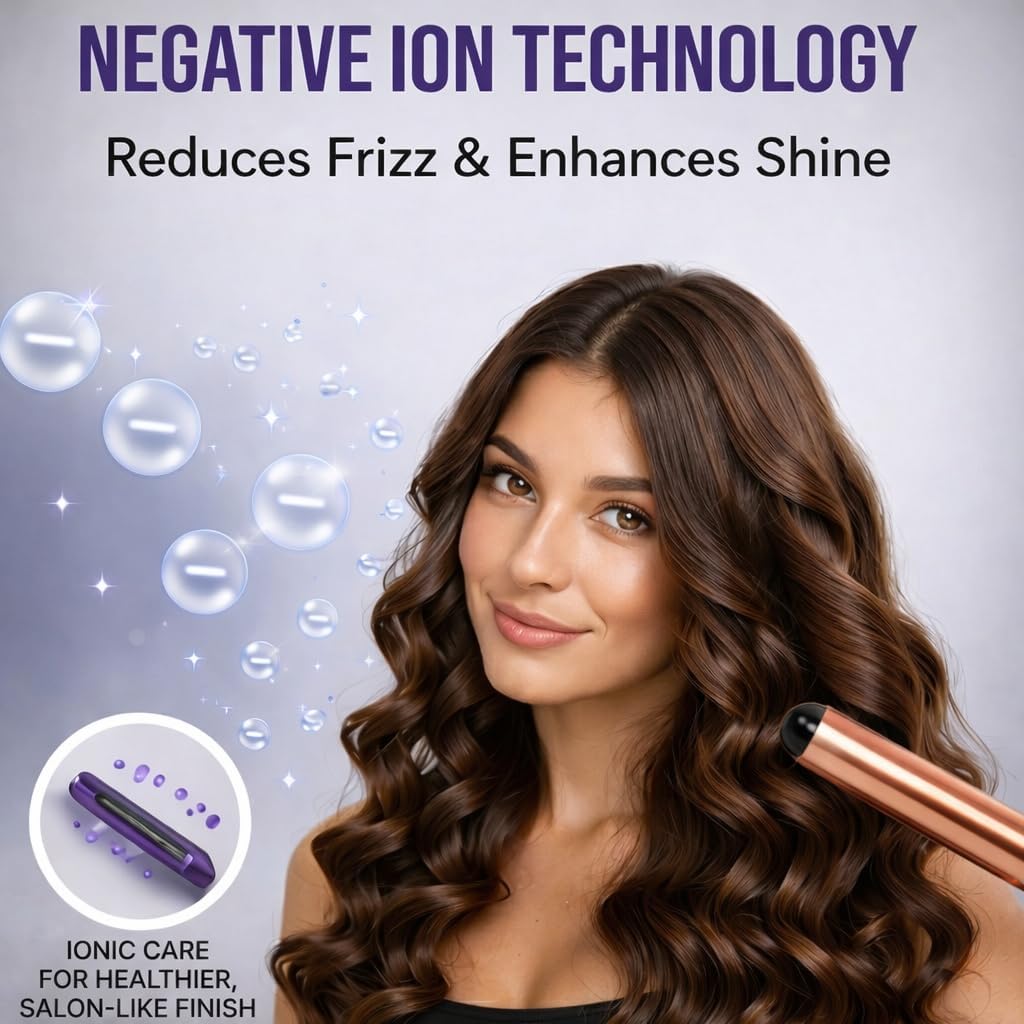 HerStyler 3 Barrel Interchangeable Curling Wand Set - Clip-Less Ceramic Barrels - Loose Waves, Defined Curls & Tight Ringlets - Anti-Frizz Curling Iron 3 in 1 - Up to 400 F - Dual Voltage - Rose Gold