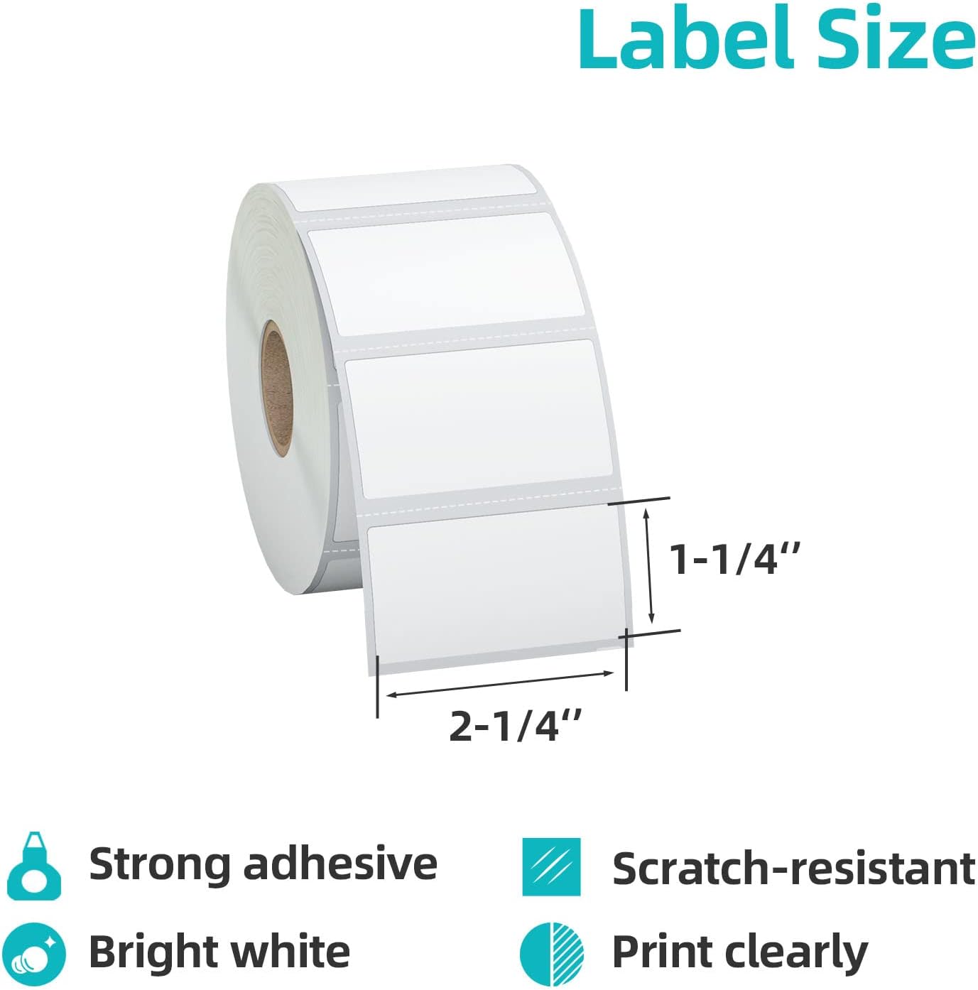 KingTac 3-Proof 1" Core(12,000 Labels) 2.25" X 1.25” Direct Thermal Labels - 12 Rolls,1000/Roll, Perforated Stickers for Barcode Address, Compatible with Zebra & Rollo & MUNBYN Desktop Printer - Image 2