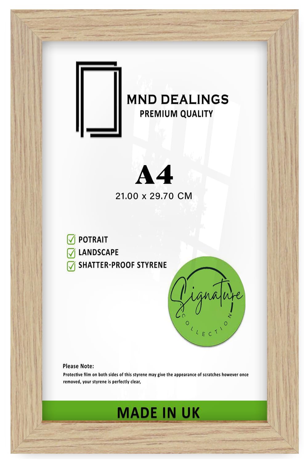 MND Dealings | Eton Picture Frame A4 (21.00 x 29.70 CM) A4 (29.70 x 21.00 cm) for Posters, Certificates & Wall Décor, Perfect for Home, Office, Durable MDF Finish with Hooks [ Oak ]