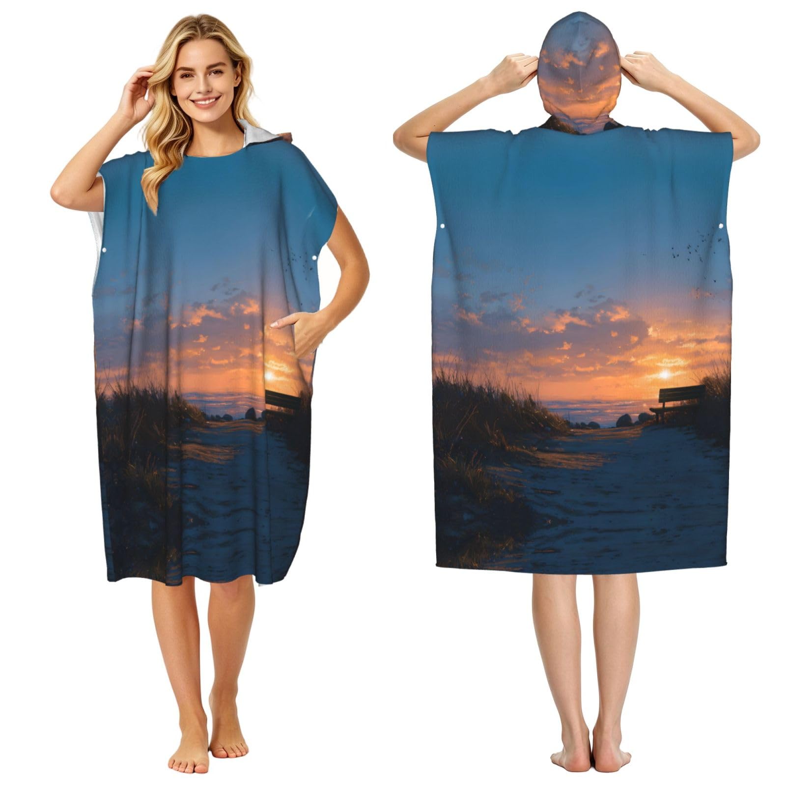 ESNAIUVCD Sunrise Print Changing Robe, Hooded Towel Poncho For Swimming Pool, Beach,Quick Dry & Light Weight Towelling Poncho For Adults Women Men