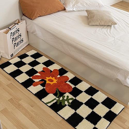 Miniatura 7 de Alfombra de tablero de ajedrez en blanco y negro para sala de estar 157 x 393 pulgadas alfombra antideslizante de tablero de ajedrez para dormitorio